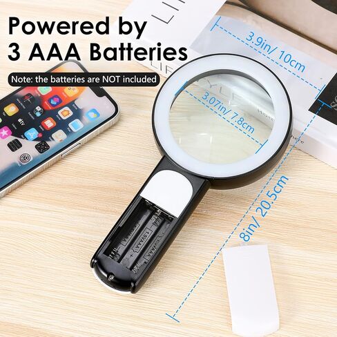 MoKo Magnifying Glass with Light, 30X Handheld Large Magnifying Glass 18LED 3 Modes Illuminated Lighted Magnifier for Elderly Kids Reading, Magazines, Coin, Jewelry, Exploring Inspection, Black in Kuwait