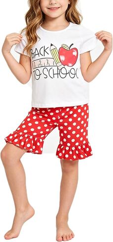 Toddler Girls Back to School Apple Pencil Outfits Set Ruffle T-Shirt Dress and Pants Outfit Set 3-8Years in Saudi Arabia