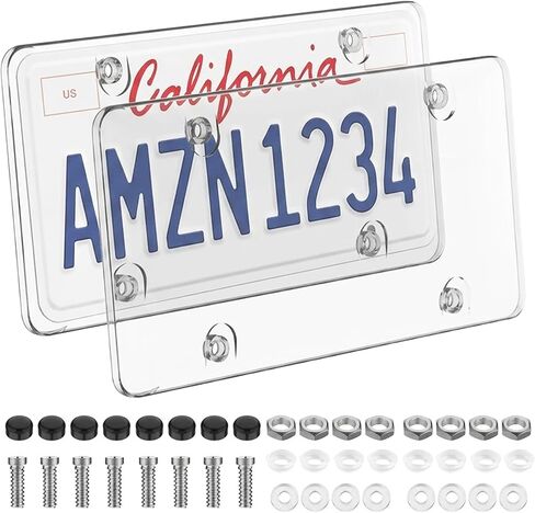 2 Pack Clear License Plate Protector, Unbreakable Plastic License Plate Shield for Standard US License Plates, 12x6 Inch Clear License Plate Cover with Mounting Screws & Caps Kit in Kuwait