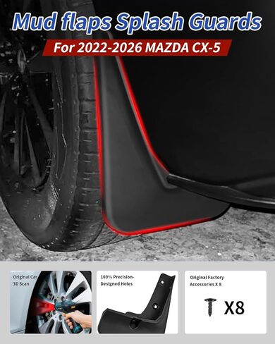 No Drill Mud Flaps for Mazda CX5 2022-2025, Heavy Duty Front & Rear All Weather Splash Guards Custom Fit S/Select/Preferred/Carbon Edition/Turbo/Signature Trims, OEM Style Black Textured Mud Guards in Saudi Arabia