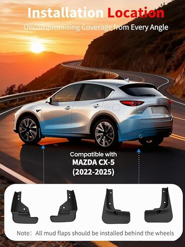 No Drill Mud Flaps for Mazda CX5 2022-2025, Heavy Duty Front & Rear All Weather Splash Guards Custom Fit S/Select/Preferred/Carbon Edition/Turbo/Signature Trims, OEM Style Black Textured Mud Guards in Saudi Arabia