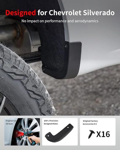 No Drill Mud Flaps for 2019-2026 Chevy Chevrolet Silverado 1500, Heavy Duty Front & Rear Splash Guards Fenders Delete Kit, All Weather Paint Protection Mud Guards Set for Truck Accessories 4Pcs Black in Kuwait