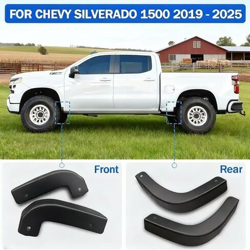 No Drill Mud Flaps for 2019-2026 Chevy Chevrolet Silverado 1500, Heavy Duty Front & Rear Splash Guards Fenders Delete Kit, All Weather Paint Protection Mud Guards Set for Truck Accessories 4Pcs Black in Kuwait