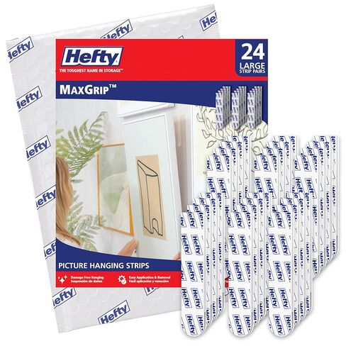 Hefty Picture Hanging Kit - 12 Large Pairs, Holds Up to 16 Lbs | Picture Hangers & Kit for Home Decor - Picture Hanging Hardware for Superior Adhesion on Frames, No Nails in Kuwait