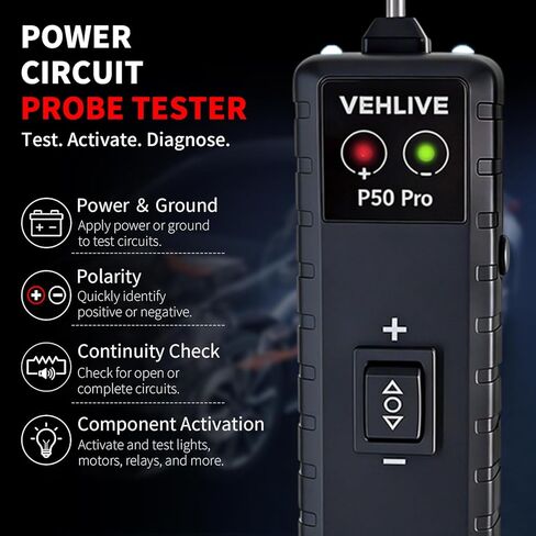 P50 Pro Power Circuit Probe Tester, 6-24V DC Automotive Circuit Tester with Component Activation, Dual LEDs, Manual Reset Protection, Polarity & Continuity Test, Short Finder, Relay Tester in Saudi Arabia