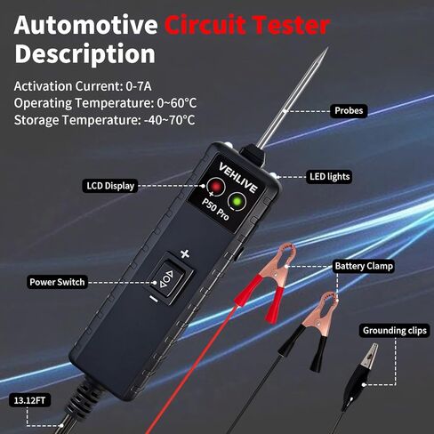 P50 Pro Power Circuit Probe Tester, 6-24V DC Automotive Circuit Tester with Component Activation, Dual LEDs, Manual Reset Protection, Polarity & Continuity Test, Short Finder, Relay Tester in Saudi Arabia