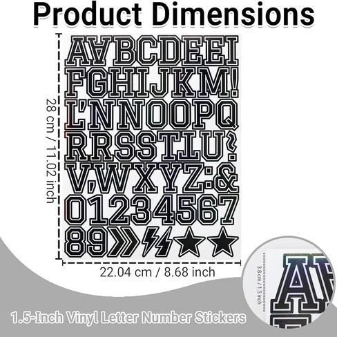 1.5 Inch Letter Number Stickers, 448 Pieces Self-Adhesive Alphabet Sticker Letters Numbers Reflective Decals for Scrapbooking Water Bottle Craft and Laptop - 8 Sheets Black in Saudi Arabia