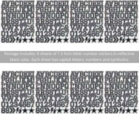 1.5 Inch Letter Number Stickers, 448 Pieces Self-Adhesive Alphabet Sticker Letters Numbers Reflective Decals for Scrapbooking Water Bottle Craft and Laptop - 8 Sheets Black in Saudi Arabia