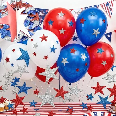 217Pcs Glitter Patriotic Star Stickers ， Shiny Metallic American Flag Stars for Independence Day Decor, Teacher Rewards, Bulletin Board, Patriotic Party Supplies (Red White Blue Silver) in Saudi Arabia