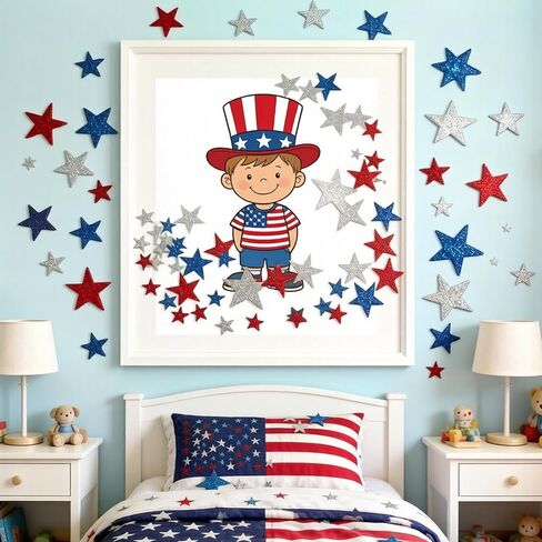 217Pcs Glitter Patriotic Star Stickers ， Shiny Metallic American Flag Stars for Independence Day Decor, Teacher Rewards, Bulletin Board, Patriotic Party Supplies (Red White Blue Silver) in Saudi Arabia