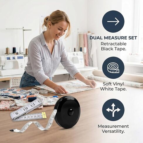 Soft Tape Measure for Body Measurements 2-Pack – 60" Flexible Body Measuring Tape + Retractable Tape, Dual Scale Inch & cm, Cloth Tape Measure for Sewing, Tailor, Seamstress, Clothing & Waist in Saudi Arabia