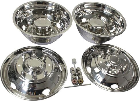 19.5inch 8 Lug Stainless Steel Wheel Simulators 5 Vent Hole Front Rear Over-The-Lug Wheel Cover Hubcaps Fit for 2003-2004 Ford F450/F550 Truck Dually Wheel Cover Set in Saudi Arabia