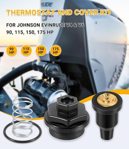 Thermostat and Cover Kit Assembly for Johnson Evinrude V4 & V6 90, 115, 150, 175 HP, Replace 0435597 in Kuwait