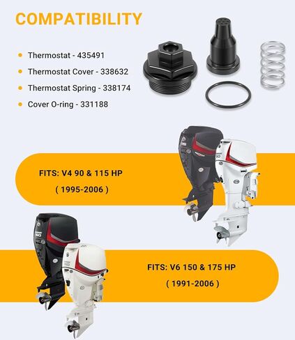 Thermostat and Cover Kit Assembly for Johnson Evinrude V4 & V6 90, 115, 150, 175 HP, Replace 0435597 in Kuwait