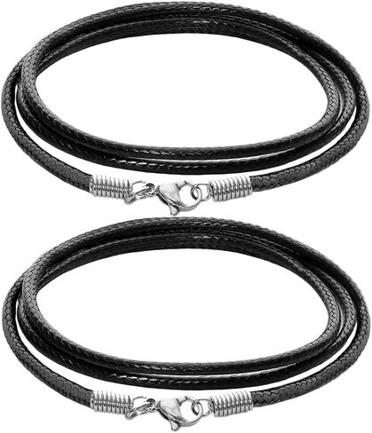 Anjiucc 2pcs Necklace Cord for Men with Stainless Steel Clasp, Waterproof Wax Rope Chain for Pendant 16-24inch for Women Men in Saudi Arabia