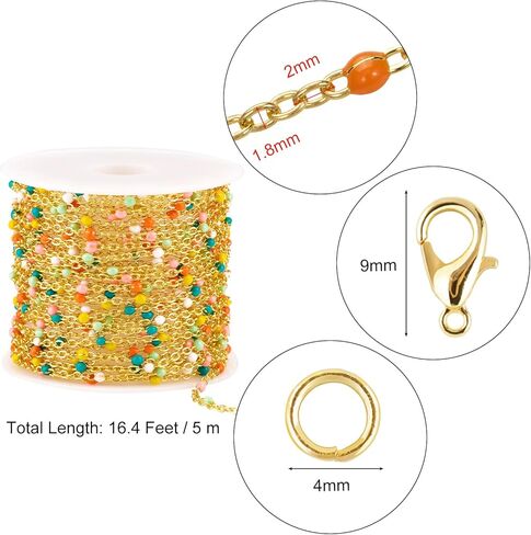 16.4 Feet Gold Plated Stainless Steel Chains Bulk Colorful Enamel Bead Chain Roll for Jewelry Making Thin Cable Link with Findings for DIY Craft in Kuwait
