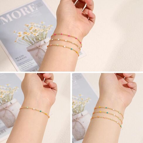 16.4 Feet Gold Plated Stainless Steel Chains Bulk Colorful Enamel Bead Chain Roll for Jewelry Making Thin Cable Link with Findings for DIY Craft in Kuwait