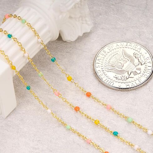 16.4 Feet Gold Plated Stainless Steel Chains Bulk Colorful Enamel Bead Chain Roll for Jewelry Making Thin Cable Link with Findings for DIY Craft in Kuwait