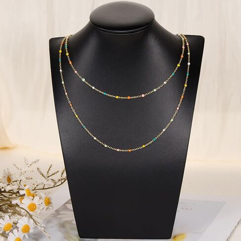 16.4 Feet Gold Plated Stainless Steel Chains Bulk Colorful Enamel Bead Chain Roll for Jewelry Making Thin Cable Link with Findings for DIY Craft in Kuwait