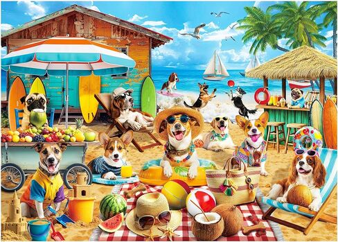 BenBen Puzzles for Adults 1000 Pieces, Dogs on Vacation, Funny Dog Jigsaw Puzzles with Patterns on Back, Challenging Puzzles for Family Game Night Home Décor in Kuwait