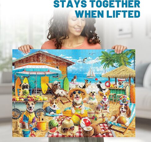 BenBen Puzzles for Adults 1000 Pieces, Dogs on Vacation, Funny Dog Jigsaw Puzzles with Patterns on Back, Challenging Puzzles for Family Game Night Home Décor in Kuwait
