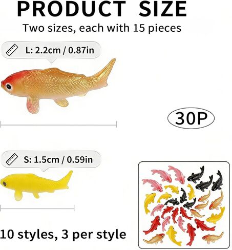 30 Pcs Mini Fish, Fake Koi Fish Cute Miniature Fake Fishes, Mini Goldfish Figurines Set, Mix Colorful Koi Fishes, Tiny Carps Tank Supplies, Fairy Garden Ornament Decoration Plastic Animals Tiny in Saudi Arabia