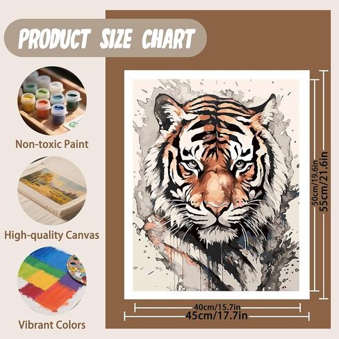 XTCIXAL Paint by Numbers Kit for Adults Beginners, Tiger Paint by Number for Adult - 16" Wx20 L, Tiger Acrylic Canvas Painting Kits for Gifts Home Wall Decor in Saudi Arabia