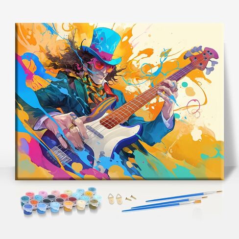 Aeontinity Black Jazz Musician Saxophone BASS Music Framed Canvas DIY Paint by Numbers Kit Bar Cafe Cave Home Room Wall Bathroom Porch Patio Decor Gift, 16 x 12 Inch in Saudi Arabia