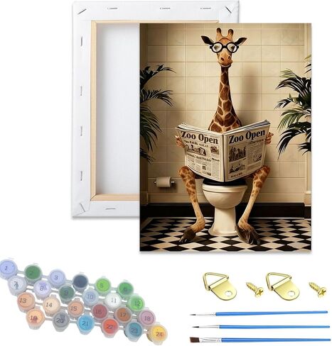 DIY Giraffe Paint by Number for Adults,Wooden Framed Animal on Toilet Painting Kits for Adult,Easy Color by Numbers Acrylic,Small Paint by Number Canvas Crafts Watercolor for Beginner Room Decor in Kuwait