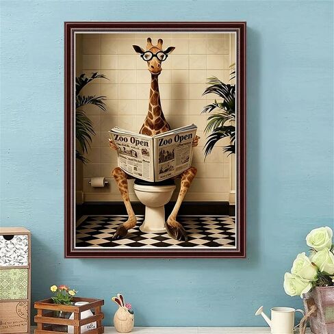 DIY Giraffe Paint by Number for Adults,Wooden Framed Animal on Toilet Painting Kits for Adult,Easy Color by Numbers Acrylic,Small Paint by Number Canvas Crafts Watercolor for Beginner Room Decor in Kuwait