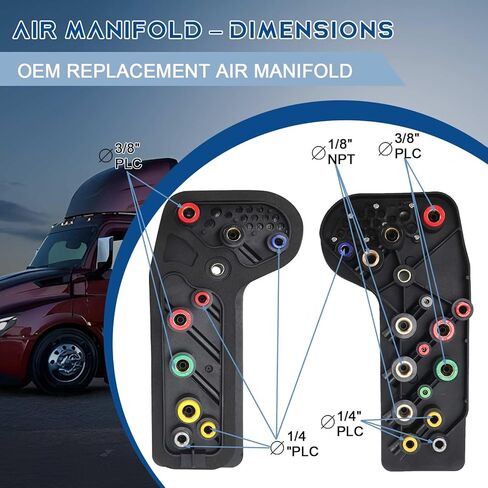 12-21425-001 Air Line Manifold with 1/8 Inch NPT Fittings Fit for Freightliner Cascadia 2008-2018 Replace# 12-21425-002 1221425001 1221425002 170.1015 FR-BRKE384 in Saudi Arabia
