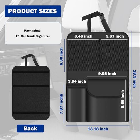 Leather Car Trunk Organizer,Large Capacity Backseat Car Organizer with 2 Mesh Pockets & Cup Holder,Detachable Hanging Cars Organizers and Storage for Family Road Trips in Kuwait