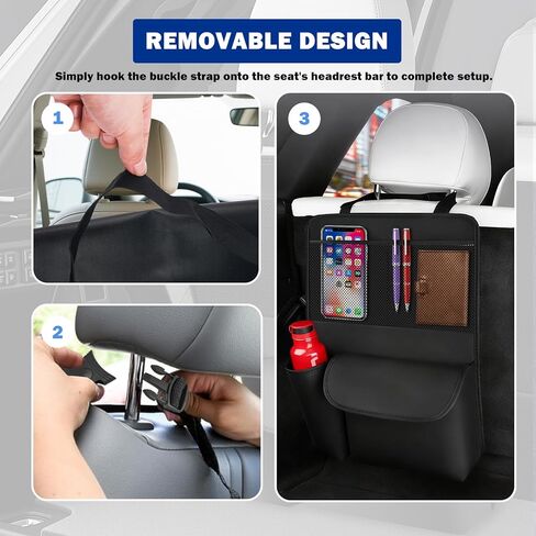 Leather Car Trunk Organizer,Large Capacity Backseat Car Organizer with 2 Mesh Pockets & Cup Holder,Detachable Hanging Cars Organizers and Storage for Family Road Trips in Kuwait