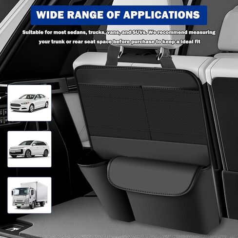 Leather Car Trunk Organizer,Large Capacity Backseat Car Organizer with 2 Mesh Pockets & Cup Holder,Detachable Hanging Cars Organizers and Storage for Family Road Trips in Kuwait
