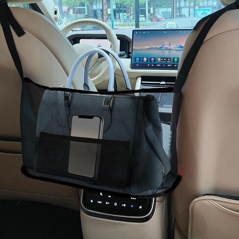 Car Net Pocket Handbag Holder, Purse Holder for Car, Driver Storage Netting Pouch for Handbag Purse, Mesh Vehicle Storage Organizer Between Front Seats Universal for SUV Truck RV (Black) in Kuwait