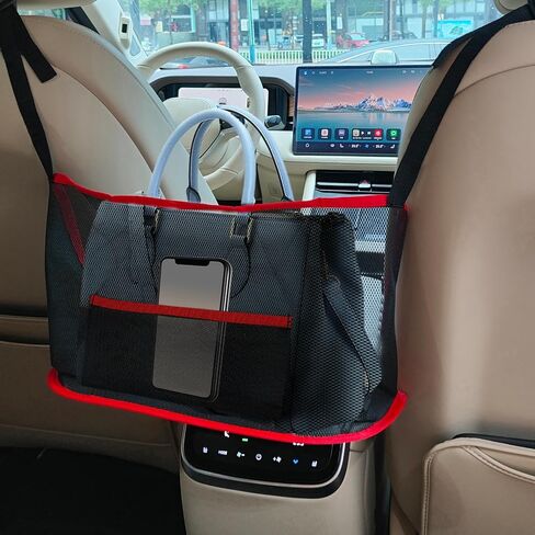 Car Net Pocket Handbag Holder, Purse Holder for Car, Driver Storage Netting Pouch for Handbag Purse, Mesh Vehicle Storage Organizer Between Front Seats Universal for SUV Truck RV (Black) in Kuwait