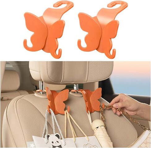 Car Seat Headrest Hook, 2PCS Butterfly Cute Backseat Hangers for Purse Coat Umbrella, Multifunctional Auto Interior Headrest Storage Hook, Universal for SUV Automobile Truck (Orange) in Kuwait