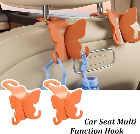 Car Seat Headrest Hook, 2PCS Butterfly Cute Backseat Hangers for Purse Coat Umbrella, Multifunctional Auto Interior Headrest Storage Hook, Universal for SUV Automobile Truck (Orange) in Kuwait