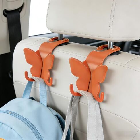 Car Seat Headrest Hook, 2PCS Butterfly Cute Backseat Hangers for Purse Coat Umbrella, Multifunctional Auto Interior Headrest Storage Hook, Universal for SUV Automobile Truck (Orange) in Kuwait