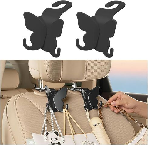 Car Seat Headrest Hook, 2PCS Butterfly Cute Backseat Hangers for Purse Coat Umbrella, Multifunctional Auto Interior Headrest Storage Hook, Universal for SUV Automobile Truck (Orange) in Kuwait