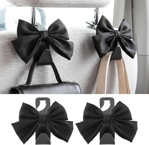 2Pcs Bow Car Headrest Hooks, Durable PVC Seat Back Organizer Hooks, Car Interior Decor Accessories, Multi‑Use for Bags and Umbrella, Universal for Cars, SUV, Truck (Black) in Saudi Arabia