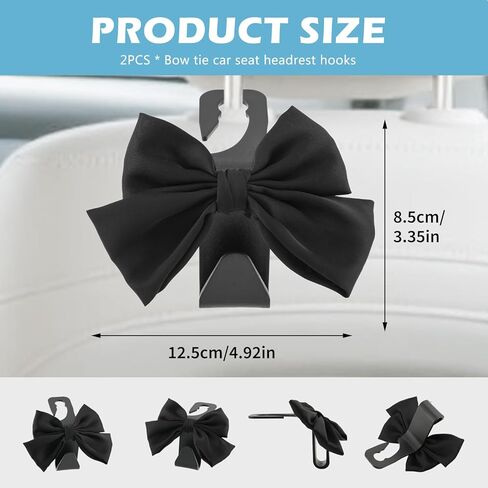 2Pcs Bow Car Headrest Hooks, Durable PVC Seat Back Organizer Hooks, Car Interior Decor Accessories, Multi‑Use for Bags and Umbrella, Universal for Cars, SUV, Truck (Black) in Saudi Arabia