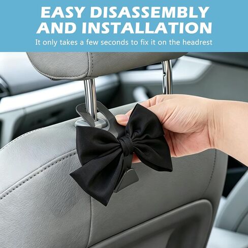 2Pcs Bow Car Headrest Hooks, Durable PVC Seat Back Organizer Hooks, Car Interior Decor Accessories, Multi‑Use for Bags and Umbrella, Universal for Cars, SUV, Truck (Black) in Saudi Arabia
