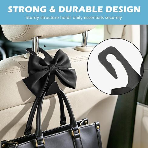 2Pcs Bow Car Headrest Hooks, Durable PVC Seat Back Organizer Hooks, Car Interior Decor Accessories, Multi‑Use for Bags and Umbrella, Universal for Cars, SUV, Truck (Black) in Saudi Arabia
