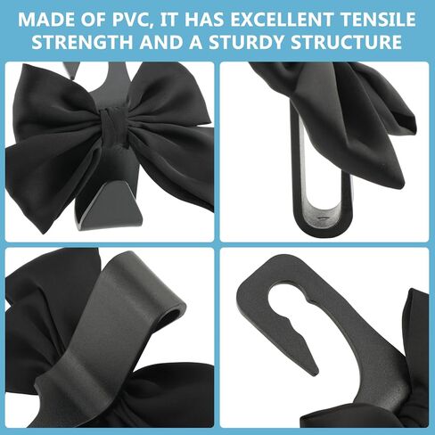 2Pcs Bow Car Headrest Hooks, Durable PVC Seat Back Organizer Hooks, Car Interior Decor Accessories, Multi‑Use for Bags and Umbrella, Universal for Cars, SUV, Truck (Black) in Saudi Arabia