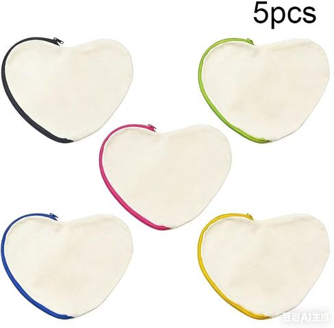 Cotton Canvas Zipper Pouch Makeup Bags Bulk, 5Pcs Embroidery Blank Heart DIY Craft Bag, Multi-Purpose Canvas Pencil Pouch for Makeup Cosmetic Toiletry Stationary Storage in Kuwait