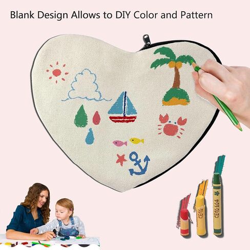 Cotton Canvas Zipper Pouch Makeup Bags Bulk, 5Pcs Embroidery Blank Heart DIY Craft Bag, Multi-Purpose Canvas Pencil Pouch for Makeup Cosmetic Toiletry Stationary Storage in Kuwait
