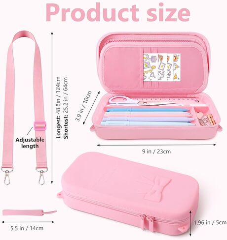 Soft Silicone Pencil Case with Handle & Strap, Large Capacity Aesthetic Pen Pouch Organizer, Kawaii School Supplies for Teens & Adults - Pink in Saudi Arabia