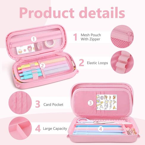 Soft Silicone Pencil Case with Handle & Strap, Large Capacity Aesthetic Pen Pouch Organizer, Kawaii School Supplies for Teens & Adults - Pink in Saudi Arabia