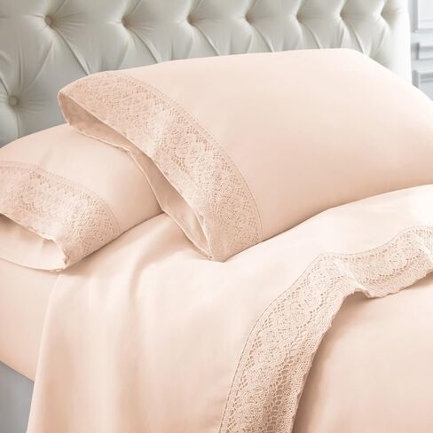 Modern Threads Soft Microfiber Crochet Lace Sheets - Luxurious Microfiber Bed Sheets - Includes Flat Sheet, Fitted Sheet with Deep Pockets, & Pillowcases Seamist King in Saudi Arabia
